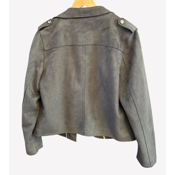 Tahari Womens Gray Suede Moto Jacket Zip Front Modern Chic Outerwear XL Fallcore - Picture 4 of 7